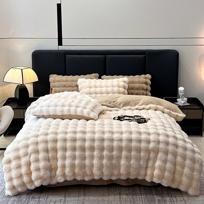 91家纺网 家纺一手货源 找家纺 （总）良品汇馆 2026新款兔毛绒四件套良品秋冬保暖绒布套件泡芙格加厚