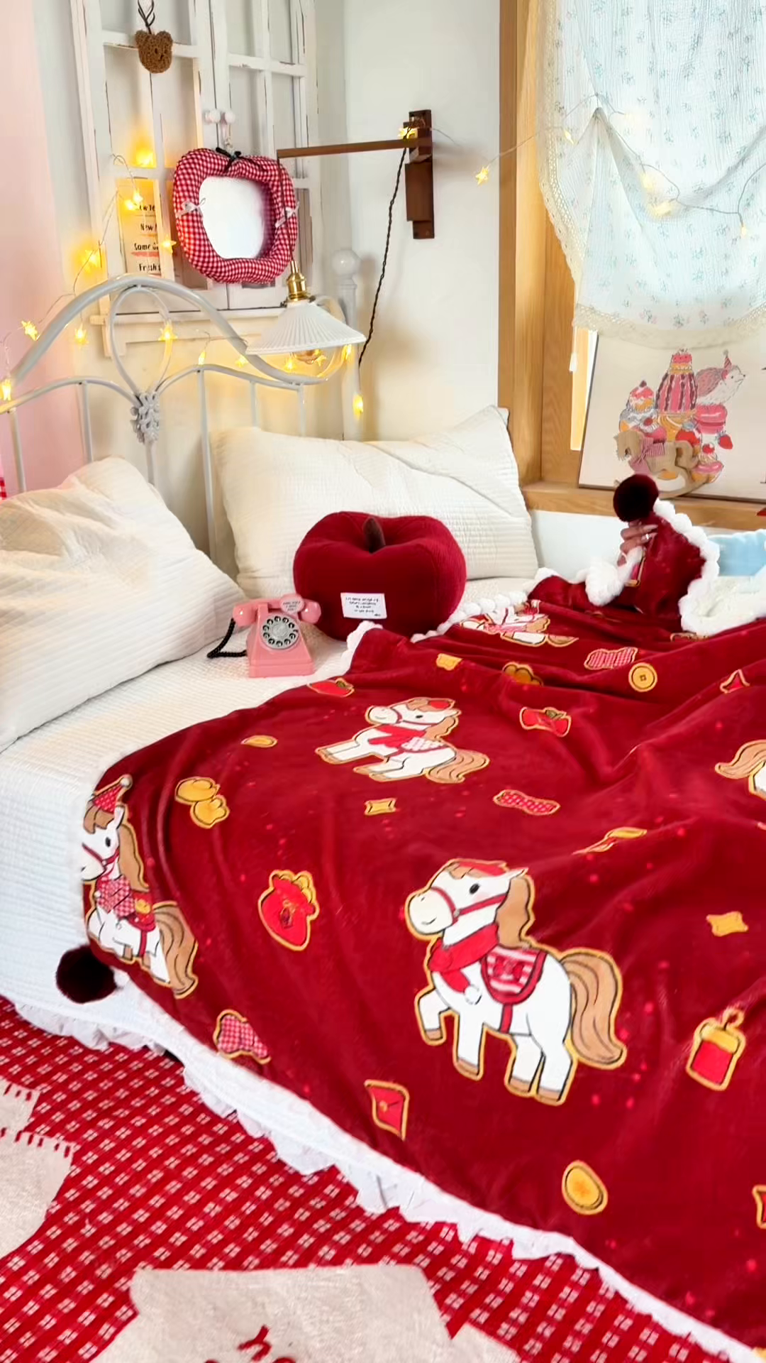 91家纺网 家纺一手货源 找家纺 潮邦创意家居   马年新年款数码高克重牛奶绒工艺球毯毛毯-萌马乐年