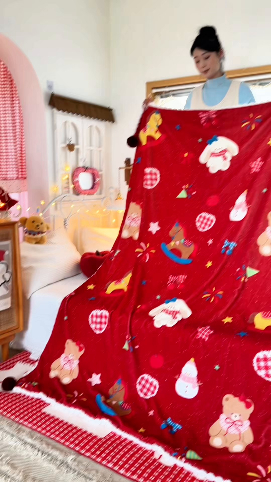 91家纺网 家纺一手货源 找家纺 潮邦创意家居 2026马年新年款数码高克重牛奶绒工艺球毯毛毯-萌马乐年 甜心木马