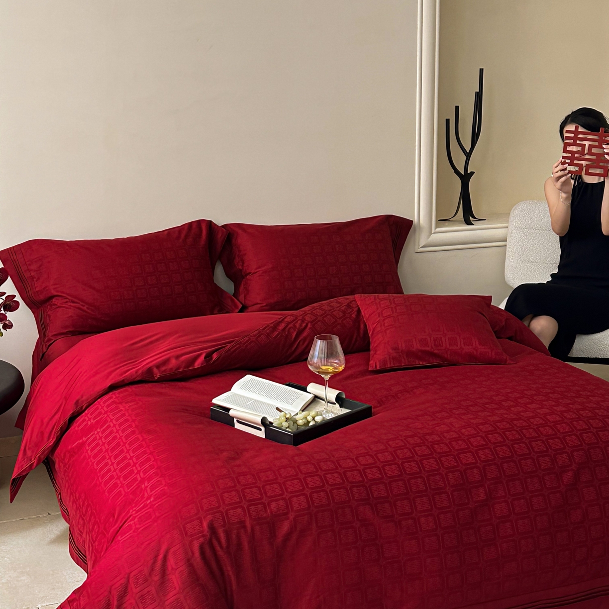 91家纺网 家纺一手货源 找家纺 （总）优然居家纺 2025新款全棉纯棉大提花婚庆四件套-吾家有喜 会员价-20