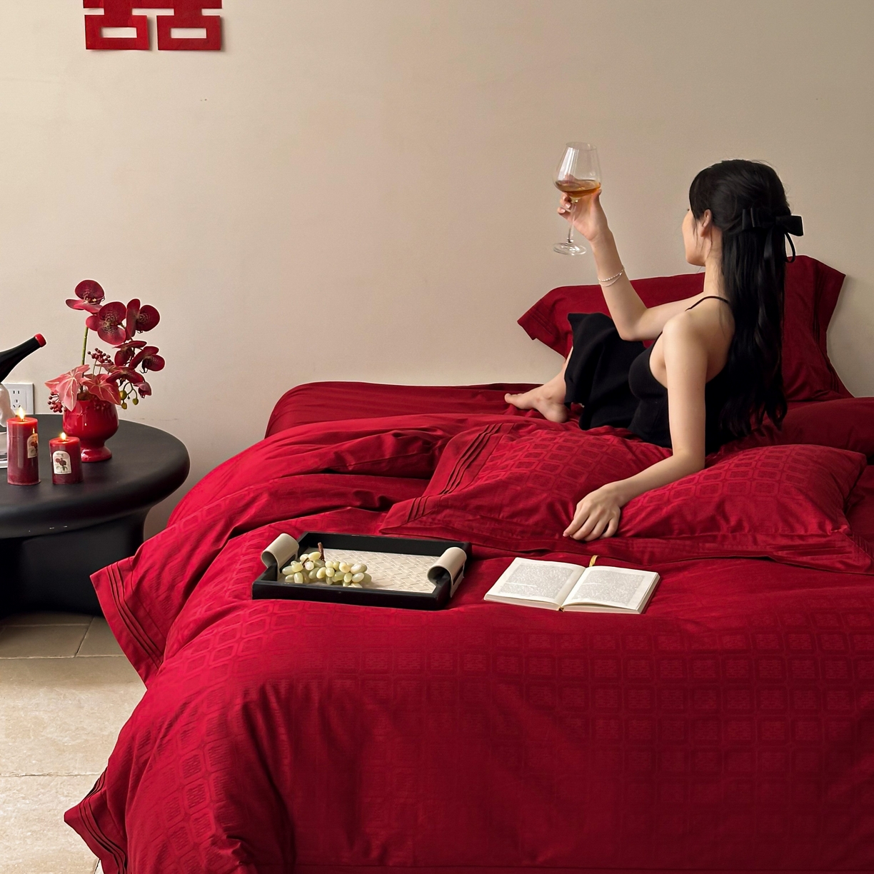 91家纺网 家纺一手货源 找家纺 （总）优然居家纺 2025新款全棉纯棉大提花婚庆四件套-吾家有喜 会员价-20