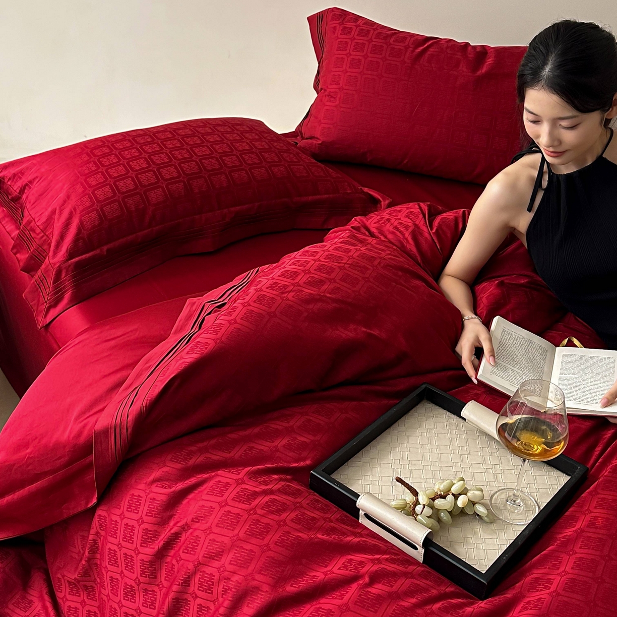 91家纺网 家纺一手货源 找家纺 （总）优然居家纺 2025新款全棉纯棉大提花婚庆四件套-吾家有喜 会员价-20