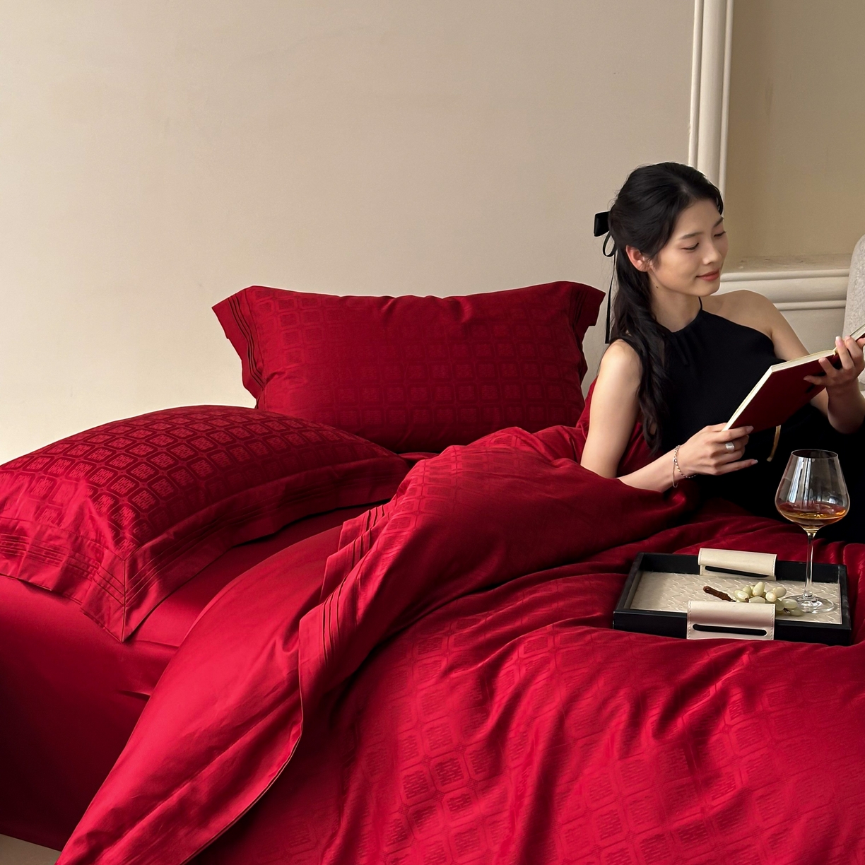 91家纺网 家纺一手货源 找家纺 （总）优然居家纺 2025新款全棉纯棉大提花婚庆四件套-吾家有喜 会员价-20