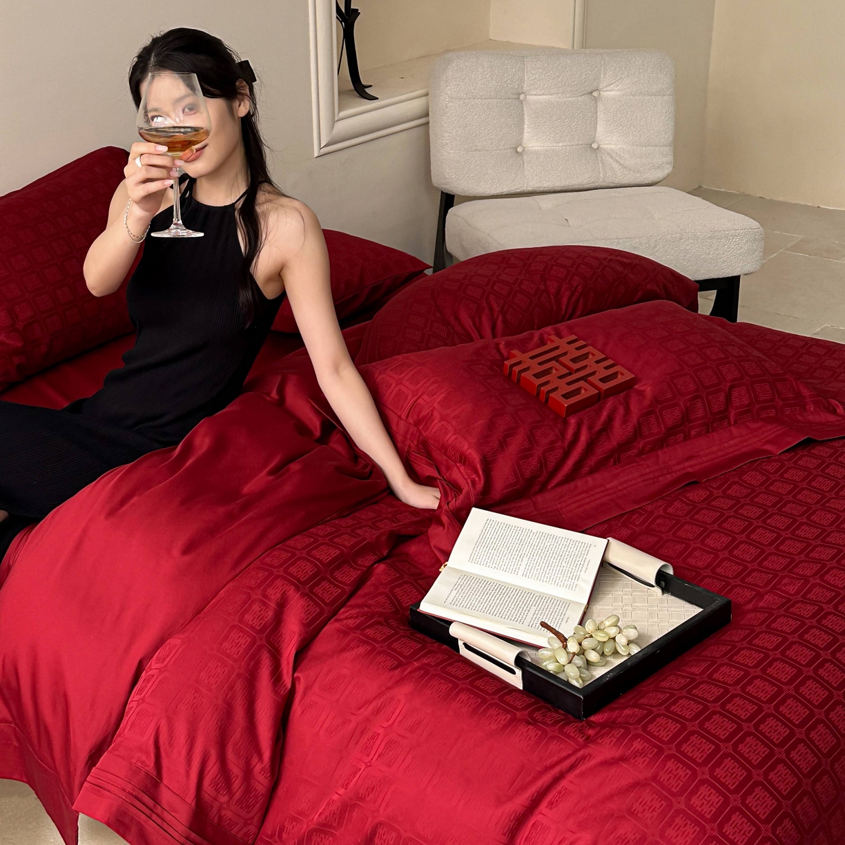 91家纺网 家纺一手货源 找家纺 （总）优然居家纺 2025新款全棉纯棉大提花婚庆四件套-吾家有喜 会员价-20