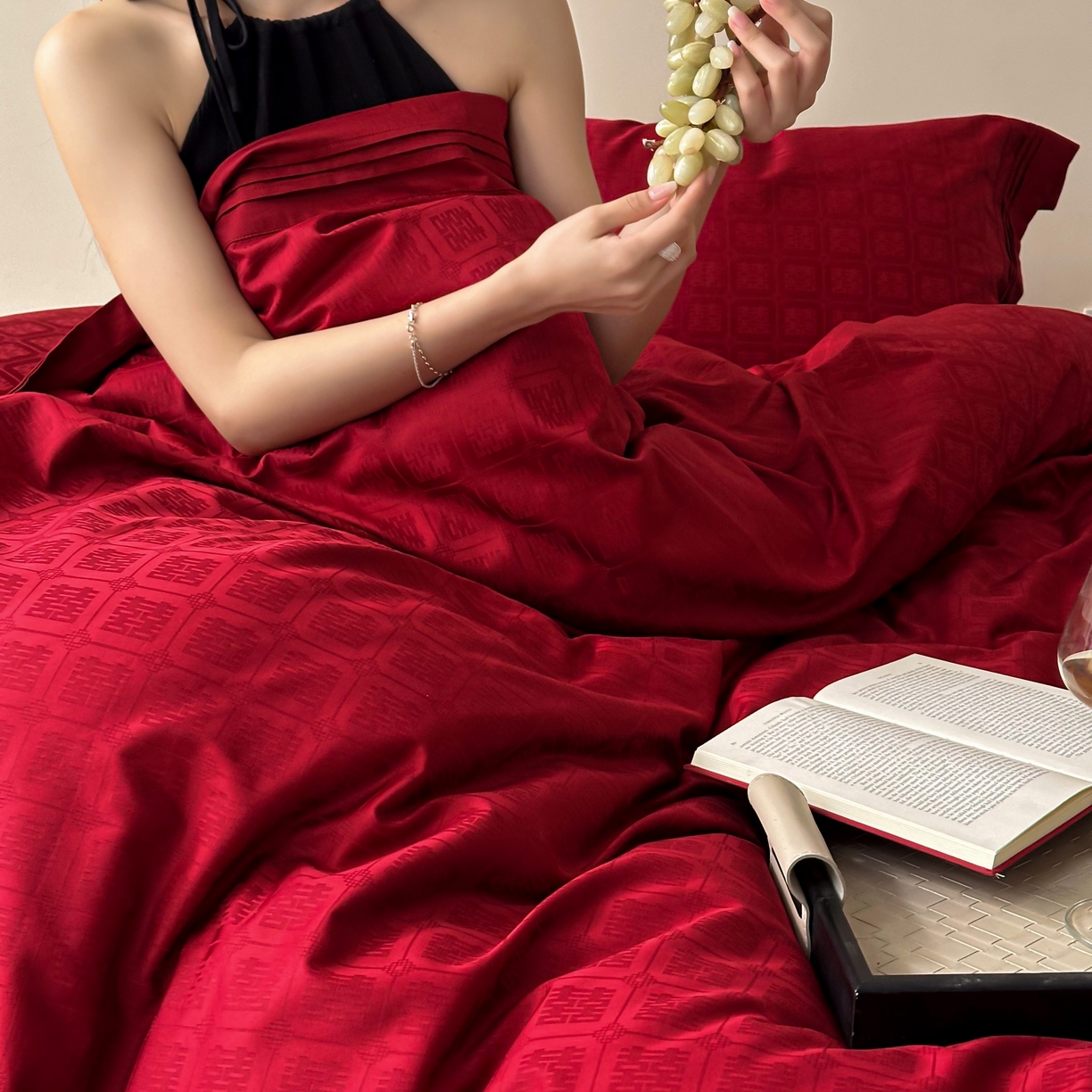 91家纺网 家纺一手货源 找家纺 （总）优然居家纺 2025新款全棉纯棉大提花婚庆四件套-吾家有喜 会员价-20