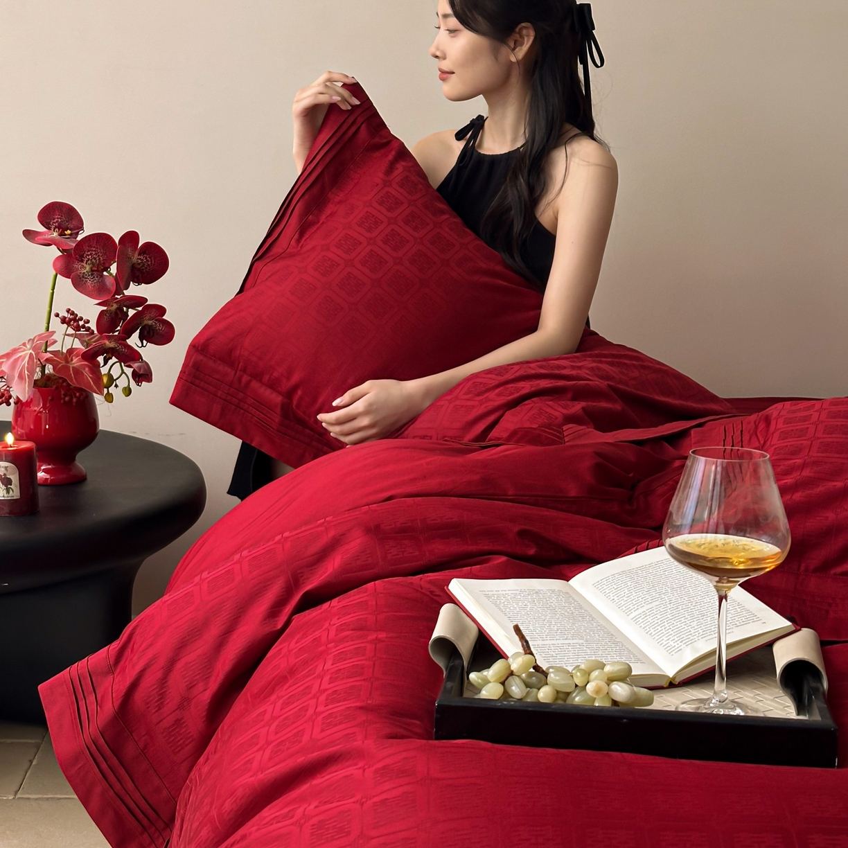 91家纺网 家纺一手货源 找家纺 （总）优然居家纺 2025新款全棉纯棉大提花婚庆四件套-吾家有喜 会员价-20