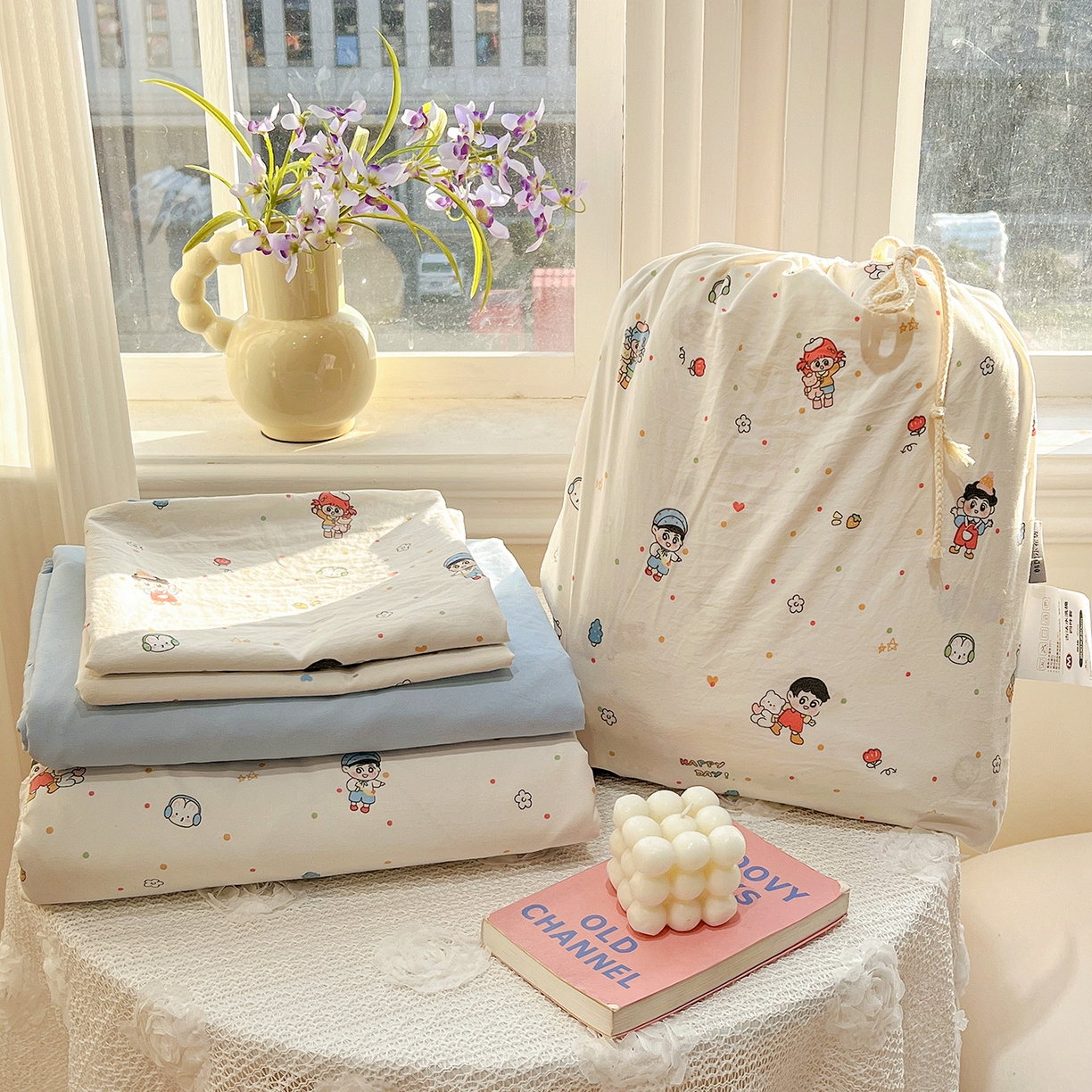 91家纺网 家纺一手货源 找家纺 梵克保罗 2026新款A类古法水洗仿棉云感纱四件套 童趣