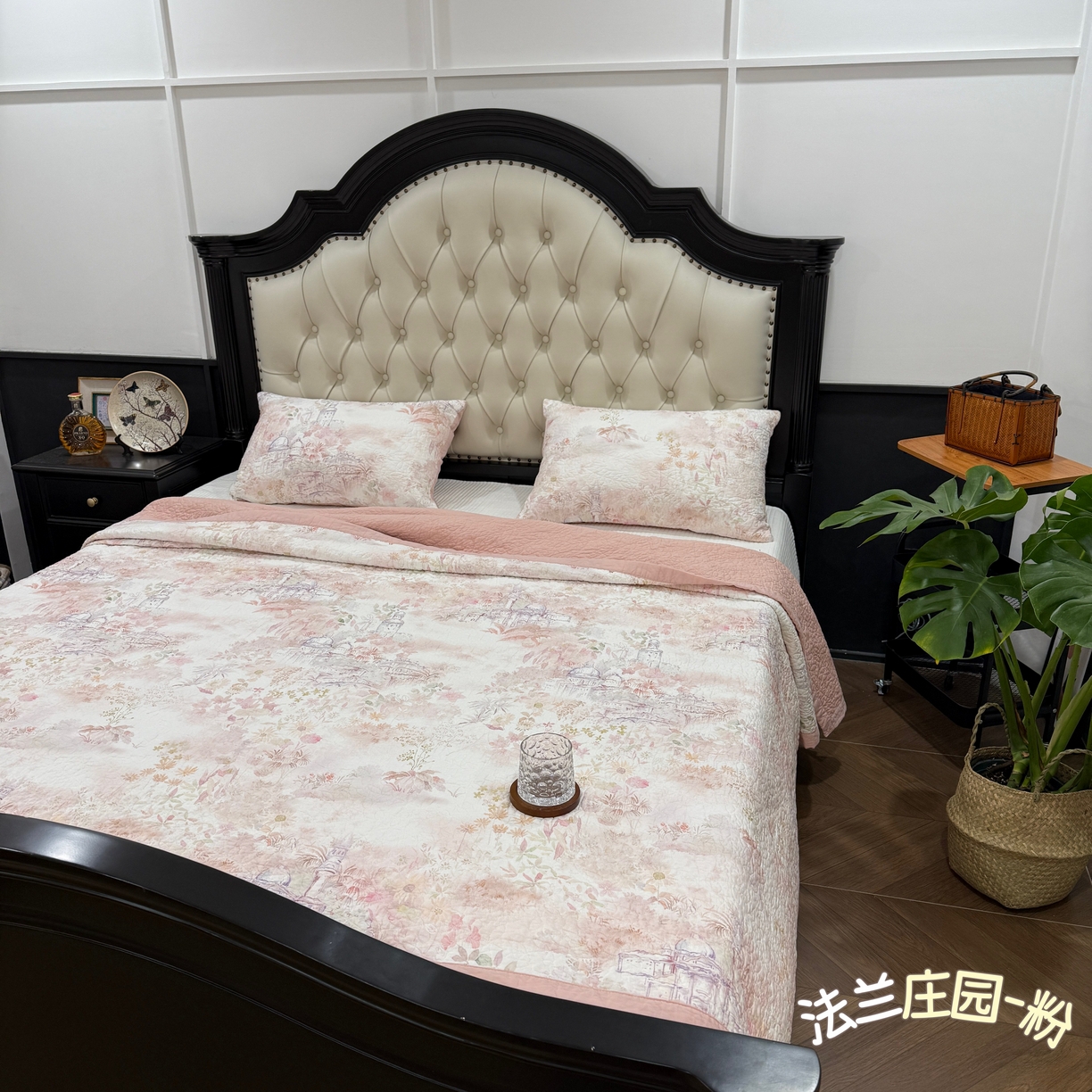 床盖工厂店 2026新款高端活性数码工艺双面全棉棉花床盖三件套 法兰庄园-粉