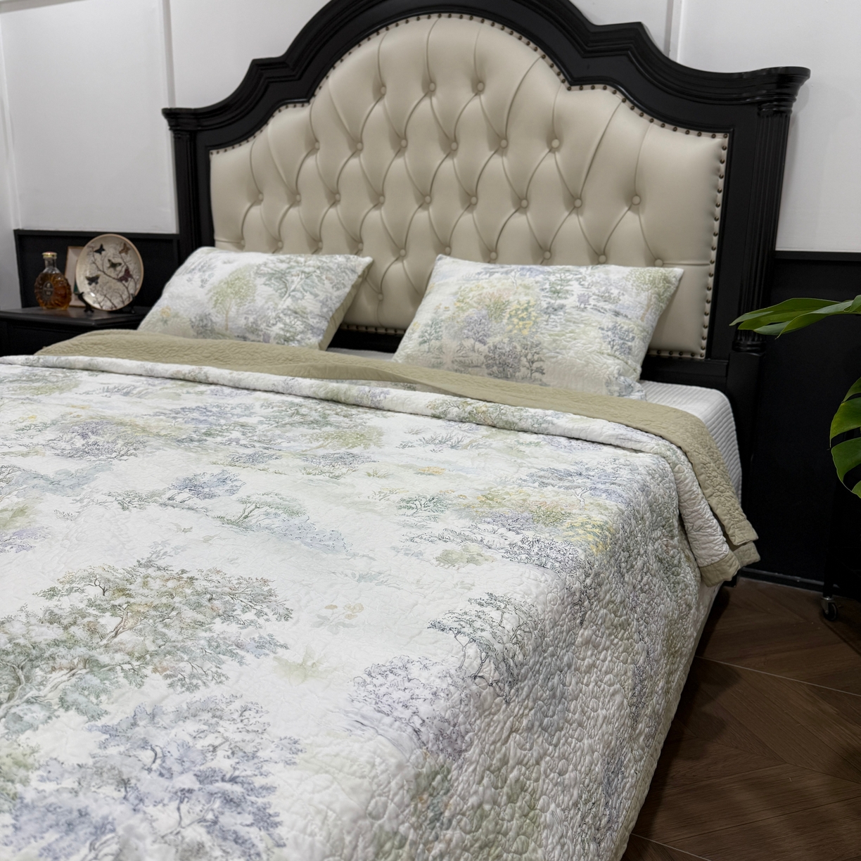 91家纺网 家纺一手货源 找家纺 床盖工厂店 2026新款高端活性数码工艺双面全棉棉花床盖三件套 翠薇