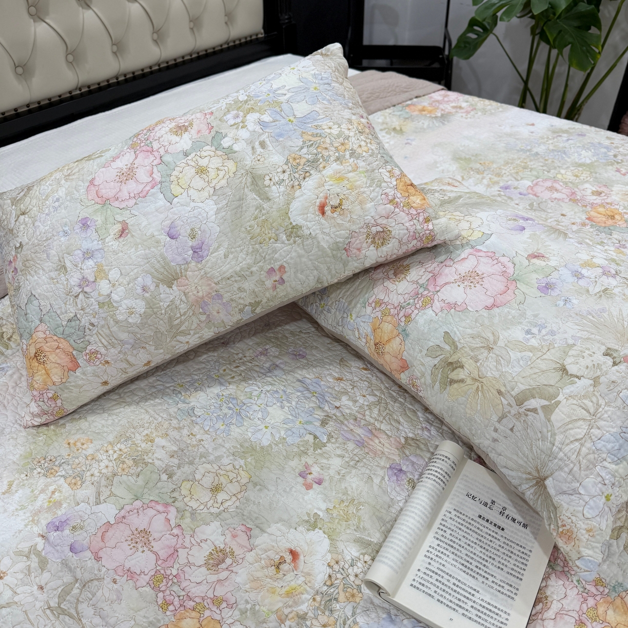 91家纺网 家纺一手货源 找家纺 床盖工厂店 2026新款高端活性数码工艺双面全棉棉花床盖三件套 漫花野