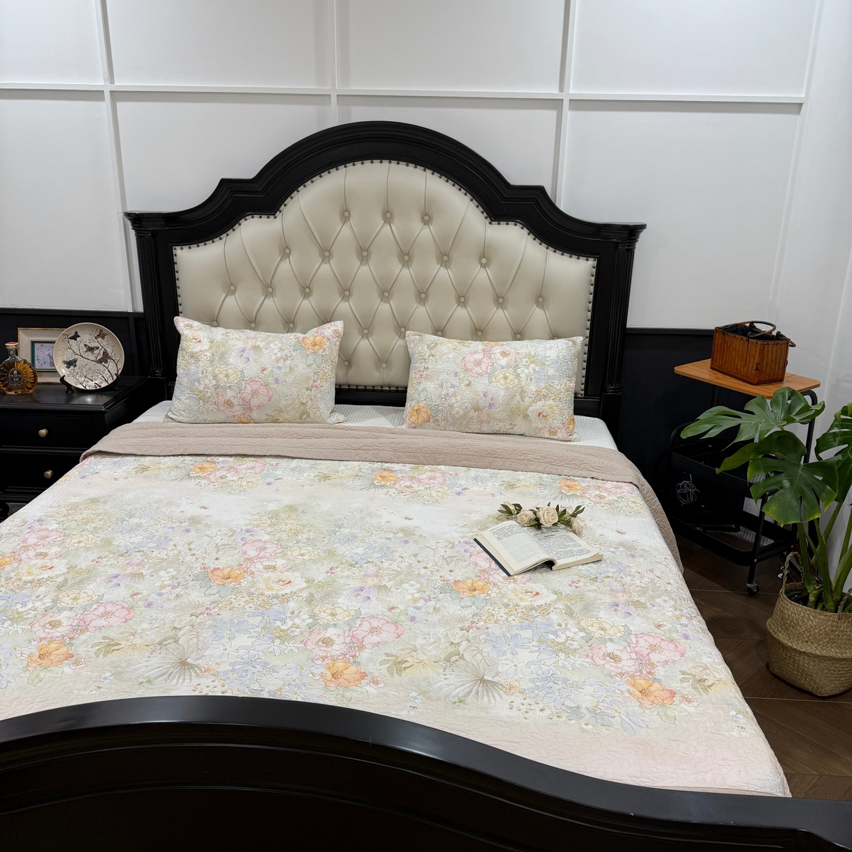 91家纺网 家纺一手货源 找家纺 床盖工厂店 2026新款高端活性数码工艺双面全棉棉花床盖三件套 漫花野