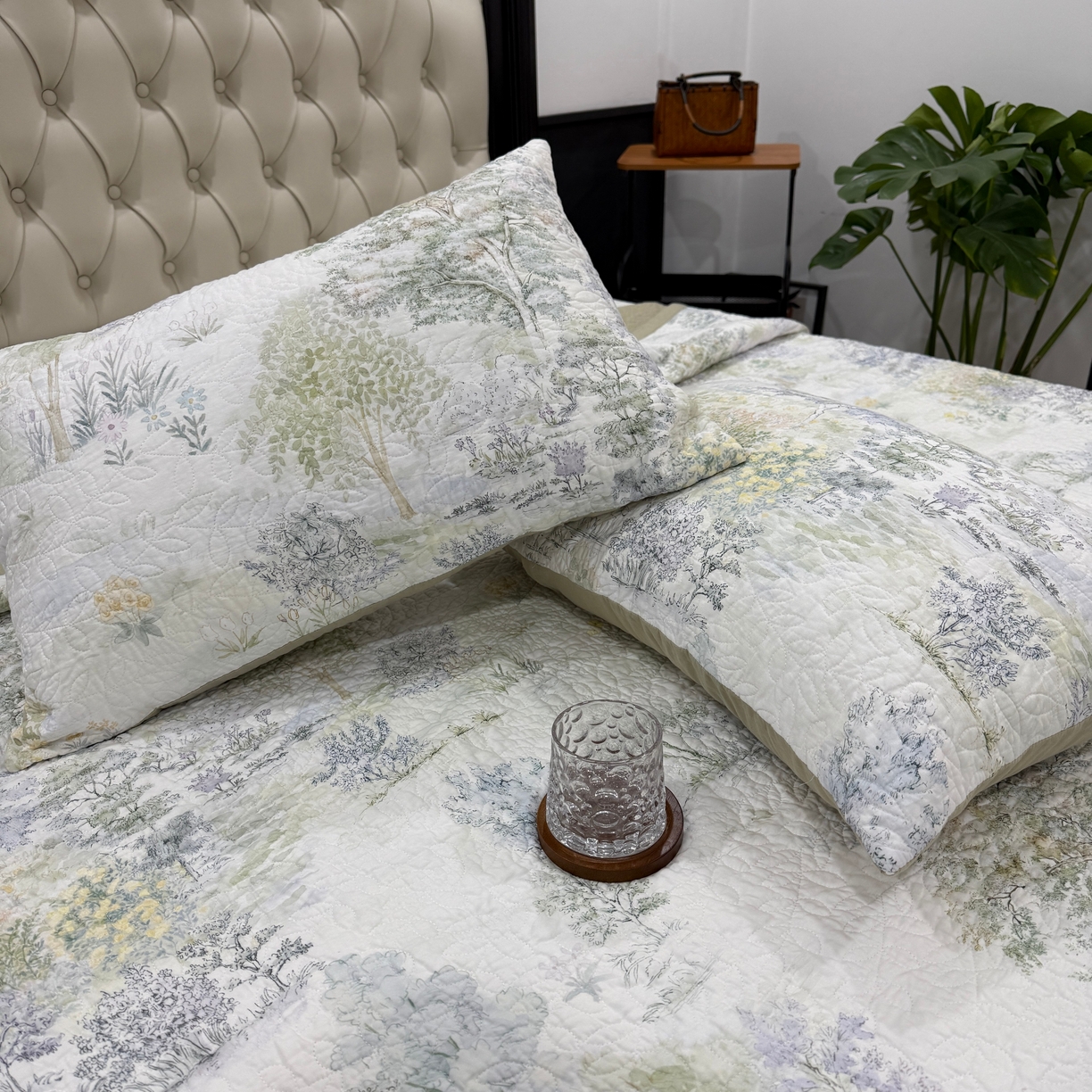 91家纺网 家纺一手货源 找家纺 床盖工厂店 2026新款高端活性数码工艺双面全棉棉花床盖三件套 翠薇