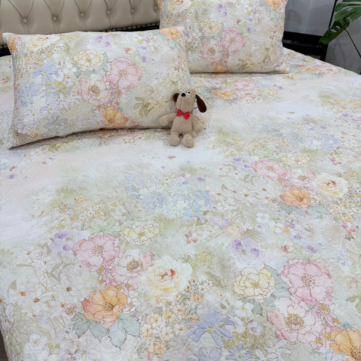 91家纺网 家纺一手货源 找家纺 床盖工厂店 2026新款高端活性数码工艺双面全棉棉花床盖三件套 漫花野