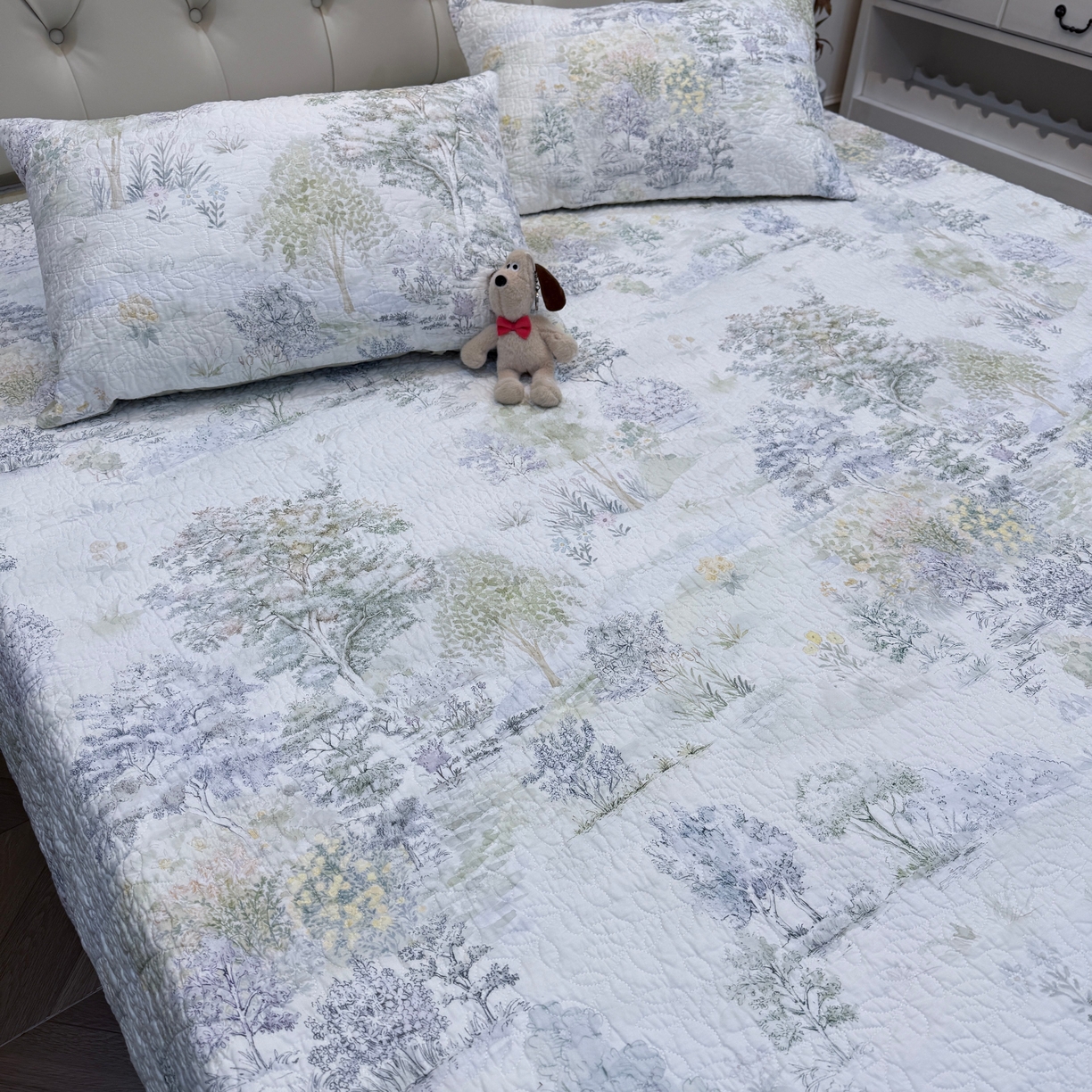 91家纺网 家纺一手货源 找家纺 床盖工厂店 2026新款高端活性数码工艺双面全棉棉花床盖三件套 翠薇