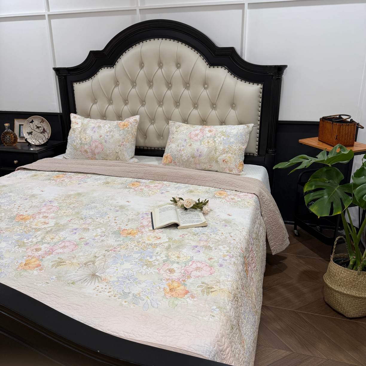 91家纺网 家纺一手货源 找家纺 床盖工厂店 2026新款高端活性数码工艺双面全棉棉花床盖三件套 漫花野