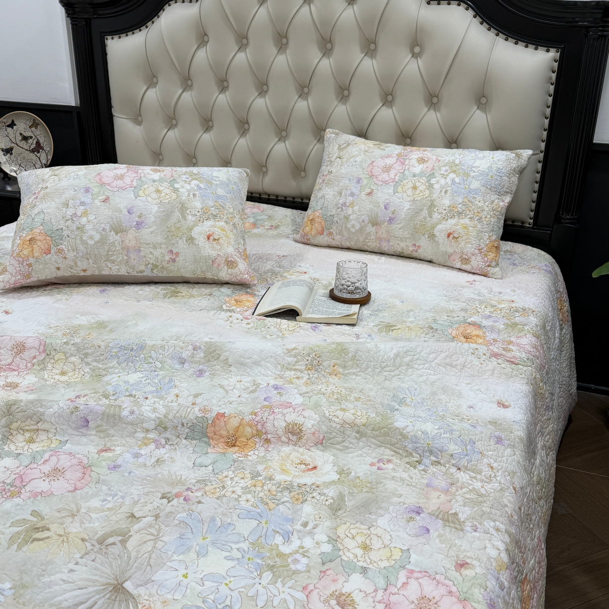 91家纺网 家纺一手货源 找家纺 床盖工厂店 2026新款高端活性数码工艺双面全棉棉花床盖三件套 漫花野