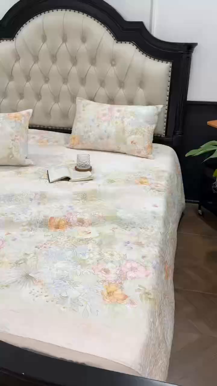 91家纺网 家纺一手货源 找家纺 床盖工厂店 2026新款高端活性数码工艺双面全棉棉花床盖三件套 漫花野