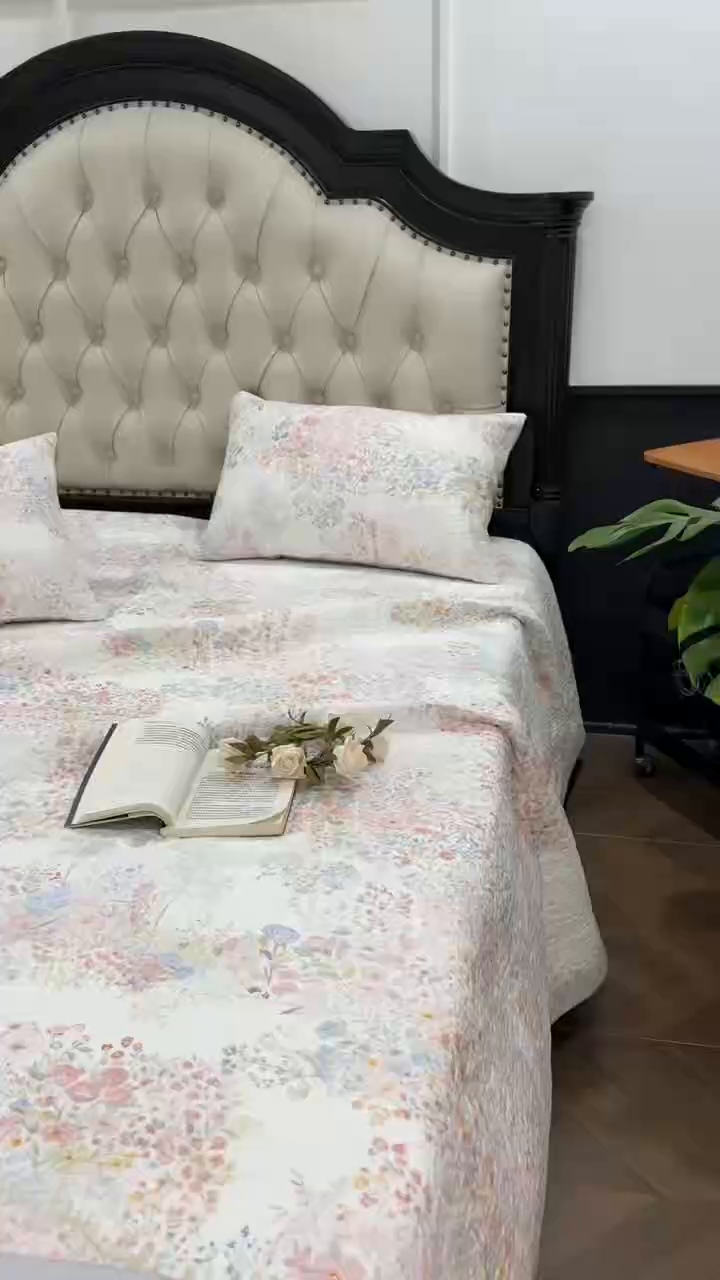 91家纺网 家纺一手货源 找家纺 床盖工厂店 2026新款高端活性数码工艺双面全棉棉花床盖三件套 心蕊