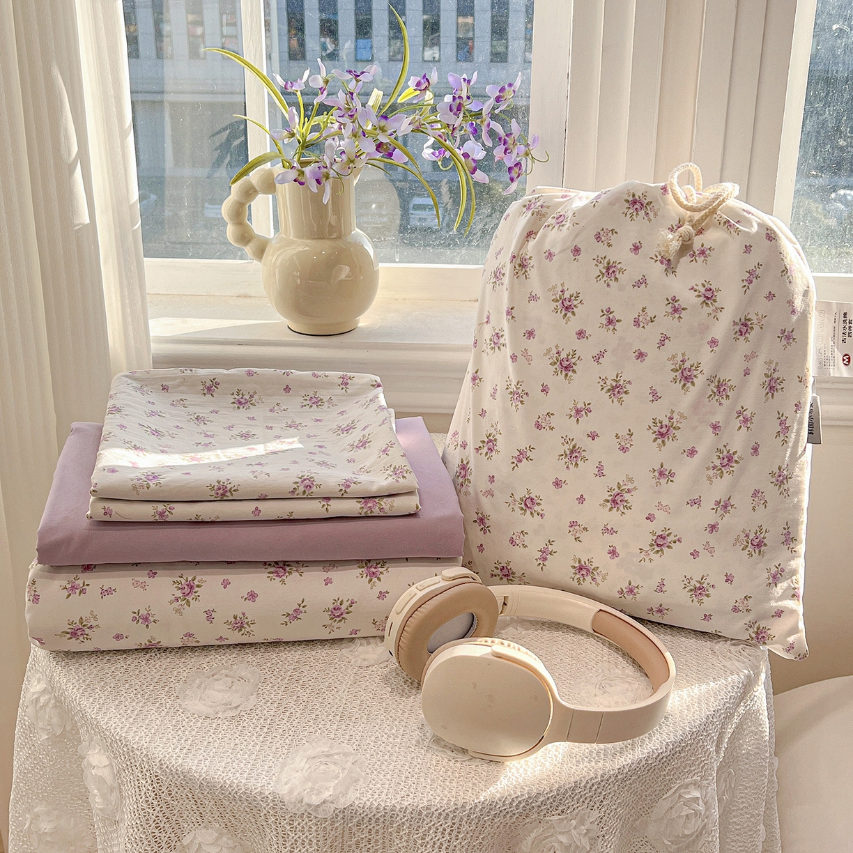 91家纺网 家纺一手货源 找家纺 梵克保罗 2026新款A类古法水洗仿棉云感纱四件套 薰衣草