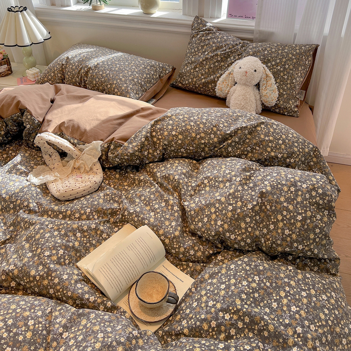 91家纺网 家纺一手货源 找家纺 梵克保罗 2026新款A类古法水洗仿棉云感纱四件套 知秋