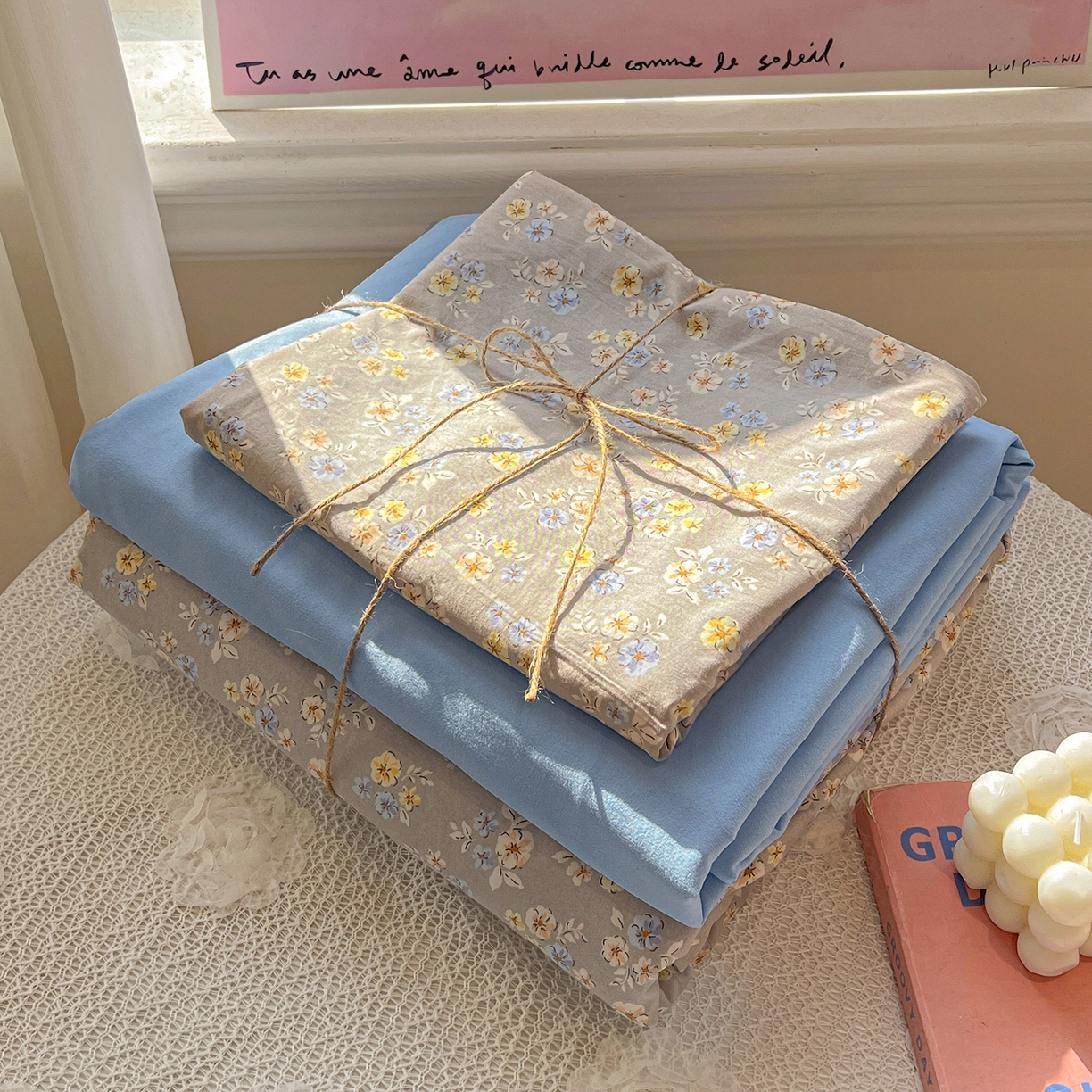 91家纺网 家纺一手货源 找家纺 梵克保罗 2026新款A类古法水洗仿棉云感纱四件套 白兰地