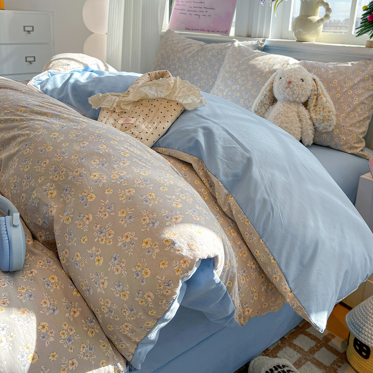 91家纺网 家纺一手货源 找家纺 梵克保罗 2026新款A类古法水洗仿棉云感纱四件套 白兰地