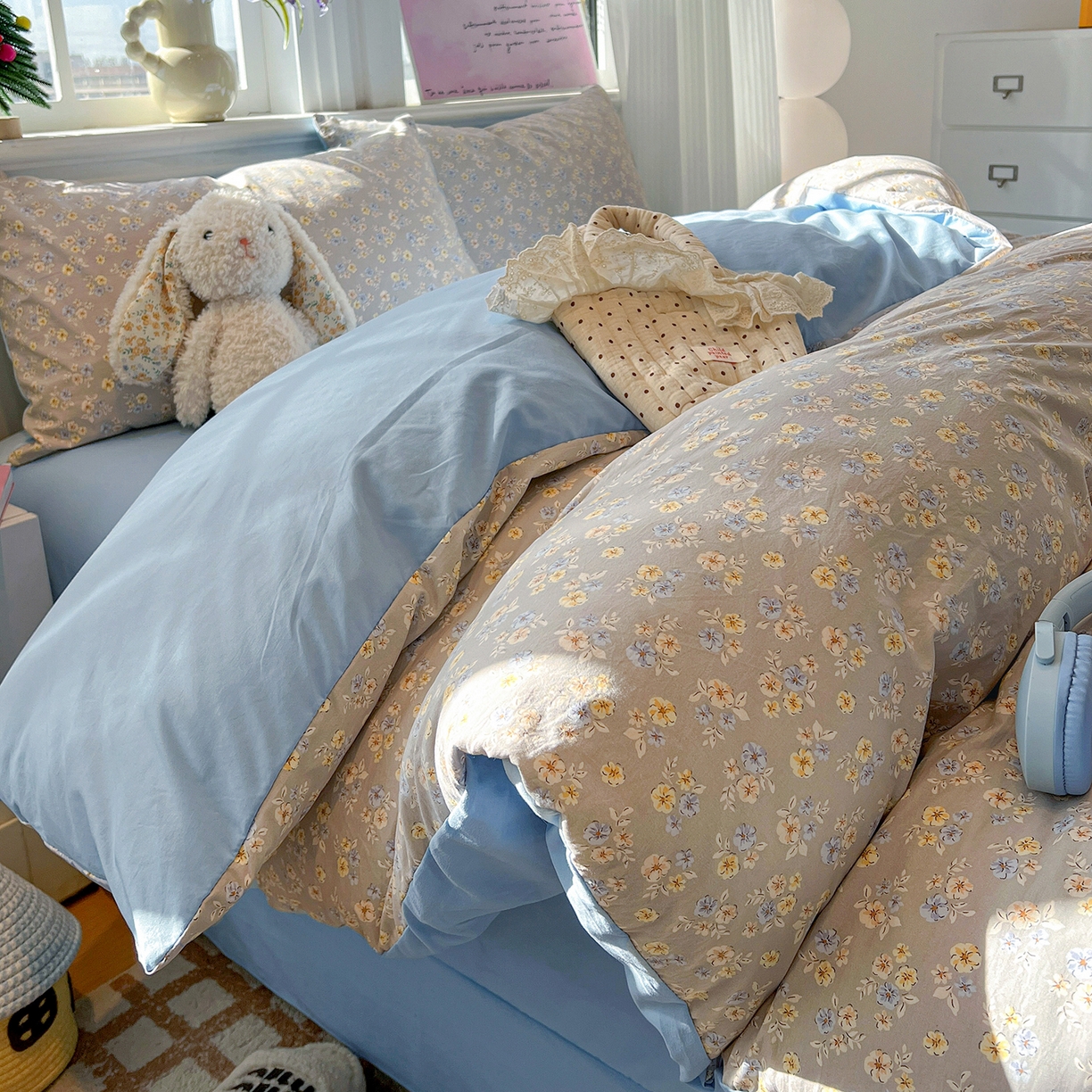 91家纺网 家纺一手货源 找家纺 梵克保罗 2026新款A类古法水洗仿棉云感纱四件套 白兰地