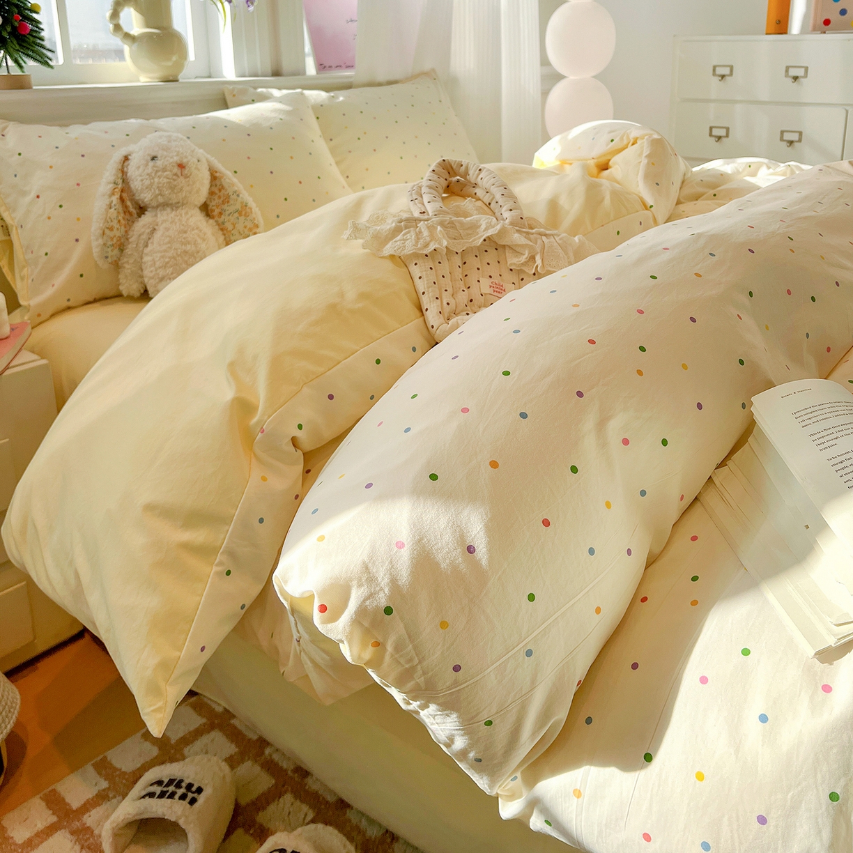 91家纺网 家纺一手货源 找家纺 梵克保罗 2026新款A类古法水洗仿棉云感纱四件套 彩波波