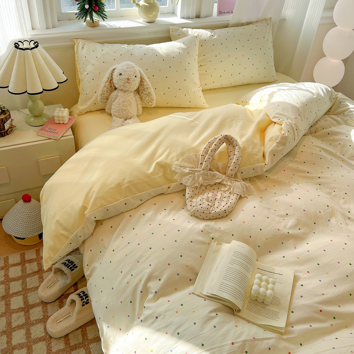 91家纺网 家纺一手货源 找家纺 梵克保罗 2026新款A类古法水洗仿棉云感纱四件套 彩波波