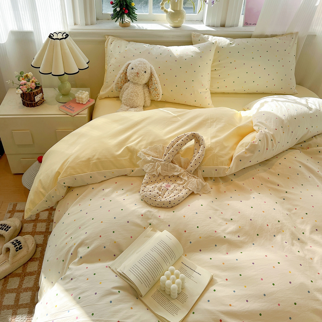 91家纺网 家纺一手货源 找家纺 梵克保罗 2026新款A类古法水洗仿棉云感纱四件套 彩波波