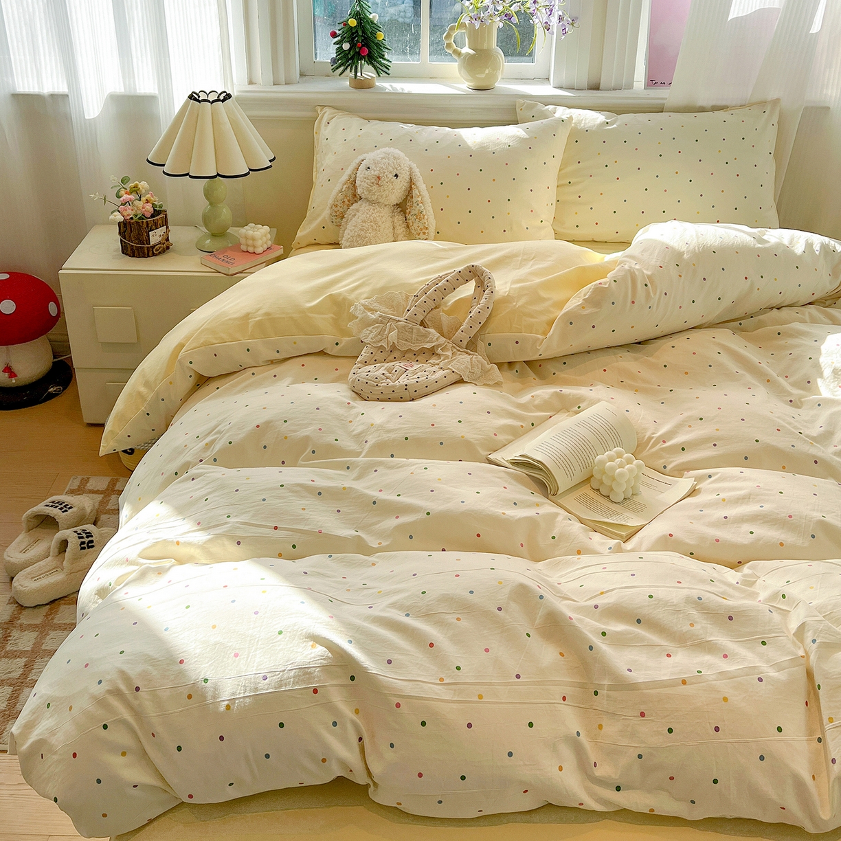 91家纺网 家纺一手货源 找家纺 梵克保罗 2026新款A类古法水洗仿棉云感纱四件套 彩波波