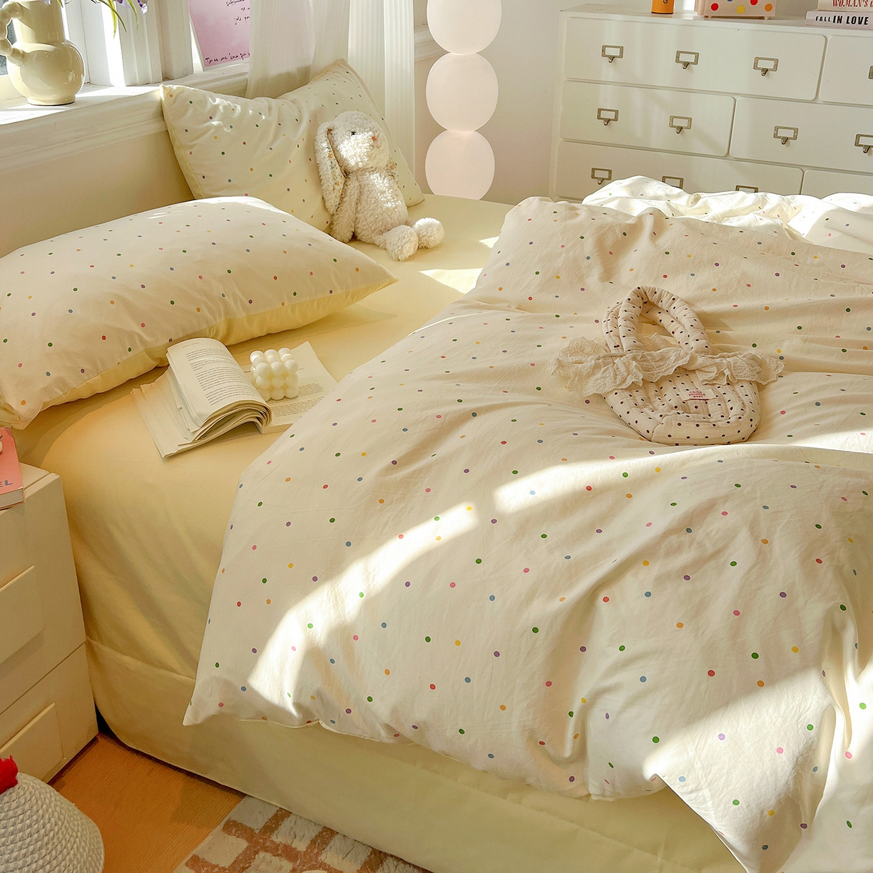 91家纺网 家纺一手货源 找家纺 梵克保罗 2026新款A类古法水洗仿棉云感纱四件套 彩波波