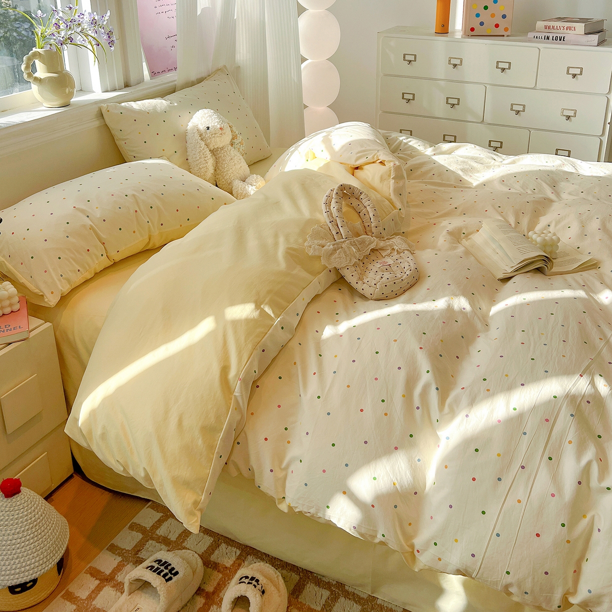 91家纺网 家纺一手货源 找家纺 梵克保罗 2026新款A类古法水洗仿棉云感纱四件套 彩波波