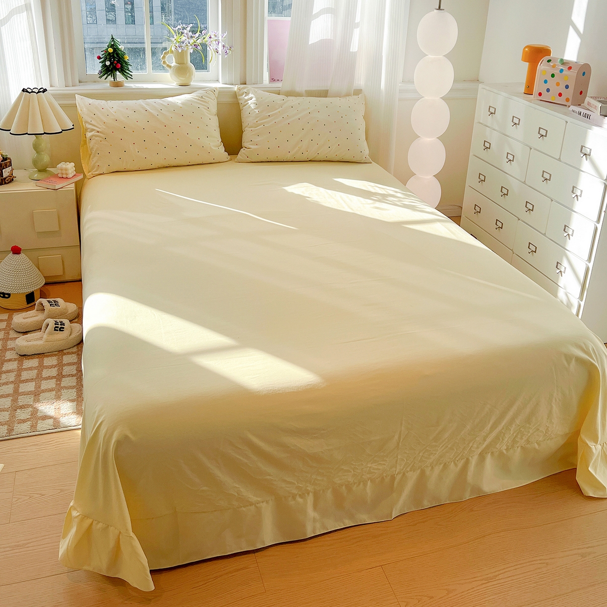 91家纺网 家纺一手货源 找家纺 梵克保罗 2026新款A类古法水洗仿棉云感纱四件套 彩波波