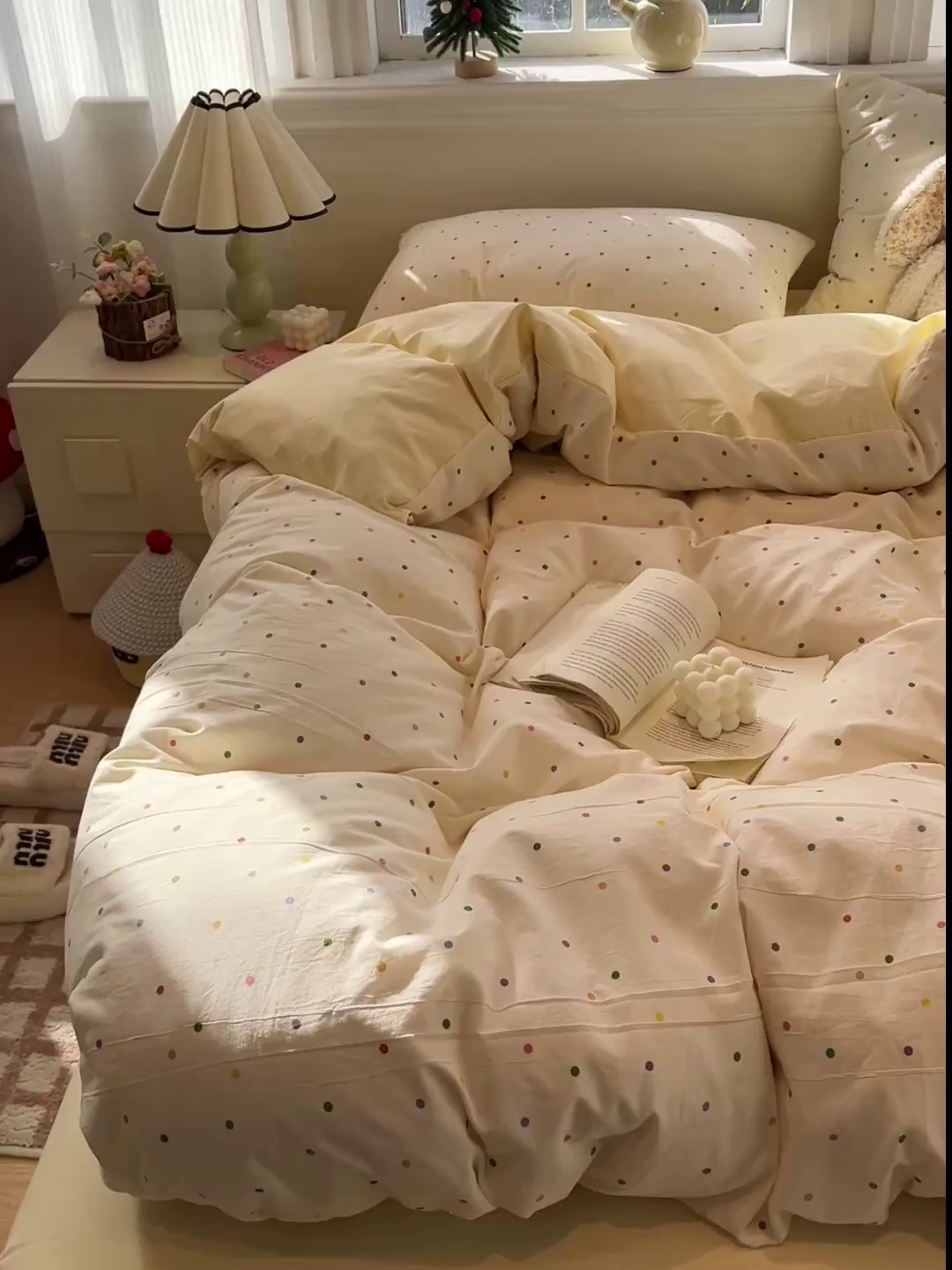 91家纺网 家纺一手货源 找家纺 梵克保罗 2026新款A类古法水洗仿棉云感纱四件套 彩波波