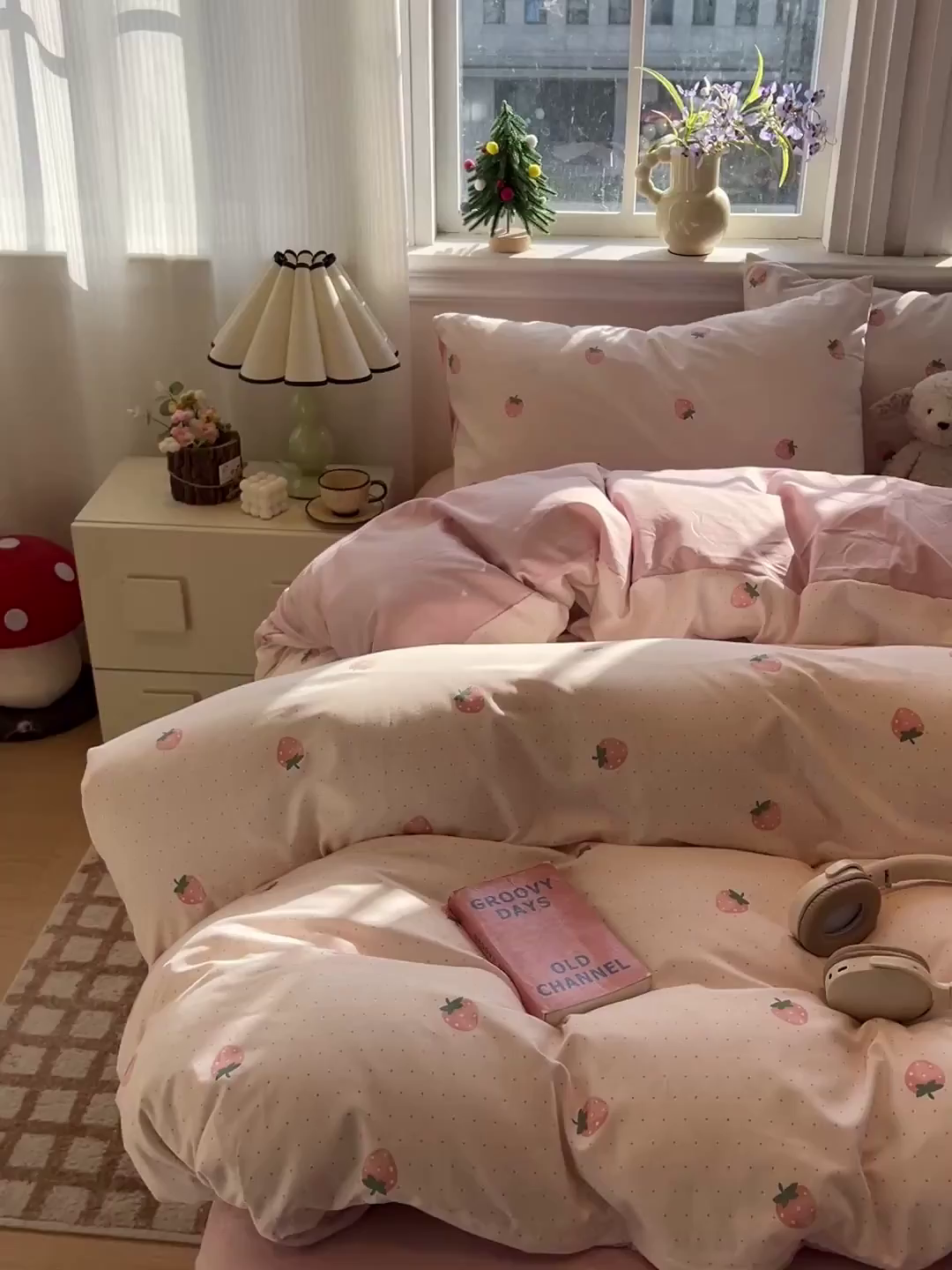 91家纺网 家纺一手货源 找家纺 梵克保罗 2026新款A类古法水洗仿棉云感纱四件套 草莓点点