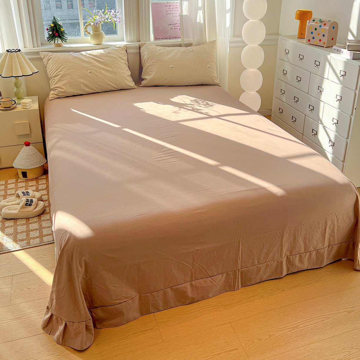 91家纺网 家纺一手货源 找家纺 梵克保罗 2026新款A类古法水洗仿棉云感纱四件套 格纹狗