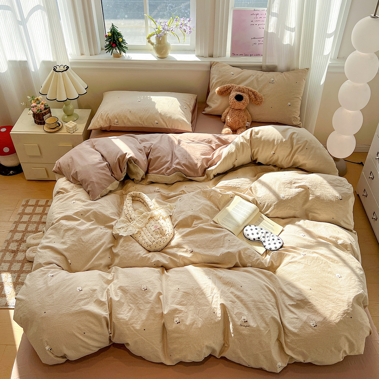 91家纺网 家纺一手货源 找家纺 梵克保罗 2026新款A类古法水洗仿棉云感纱四件套 格纹狗