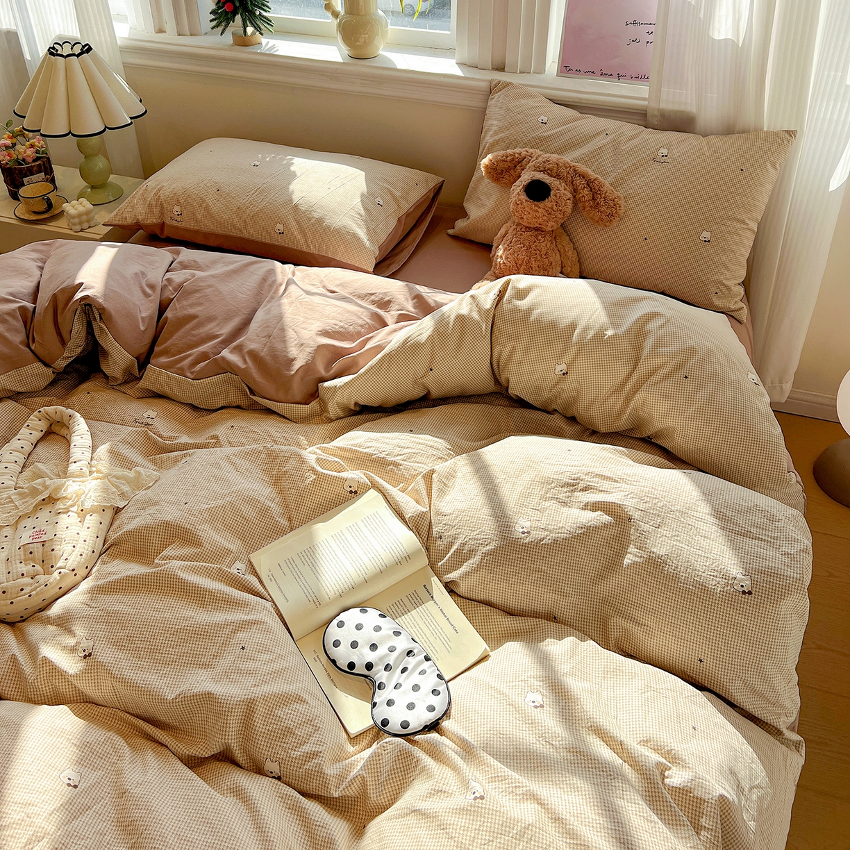 91家纺网 家纺一手货源 找家纺 梵克保罗 2026新款A类古法水洗仿棉云感纱四件套 格纹狗