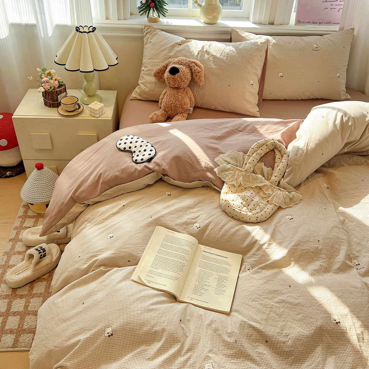 91家纺网 家纺一手货源 找家纺 梵克保罗 2026新款A类古法水洗仿棉云感纱四件套 格纹狗