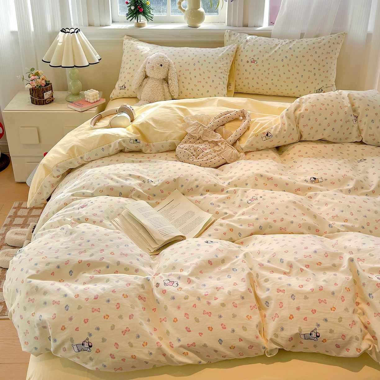 91家纺网 家纺一手货源 找家纺 梵克保罗 2026新款A类古法水洗仿棉云感纱四件套 嗨皮狗