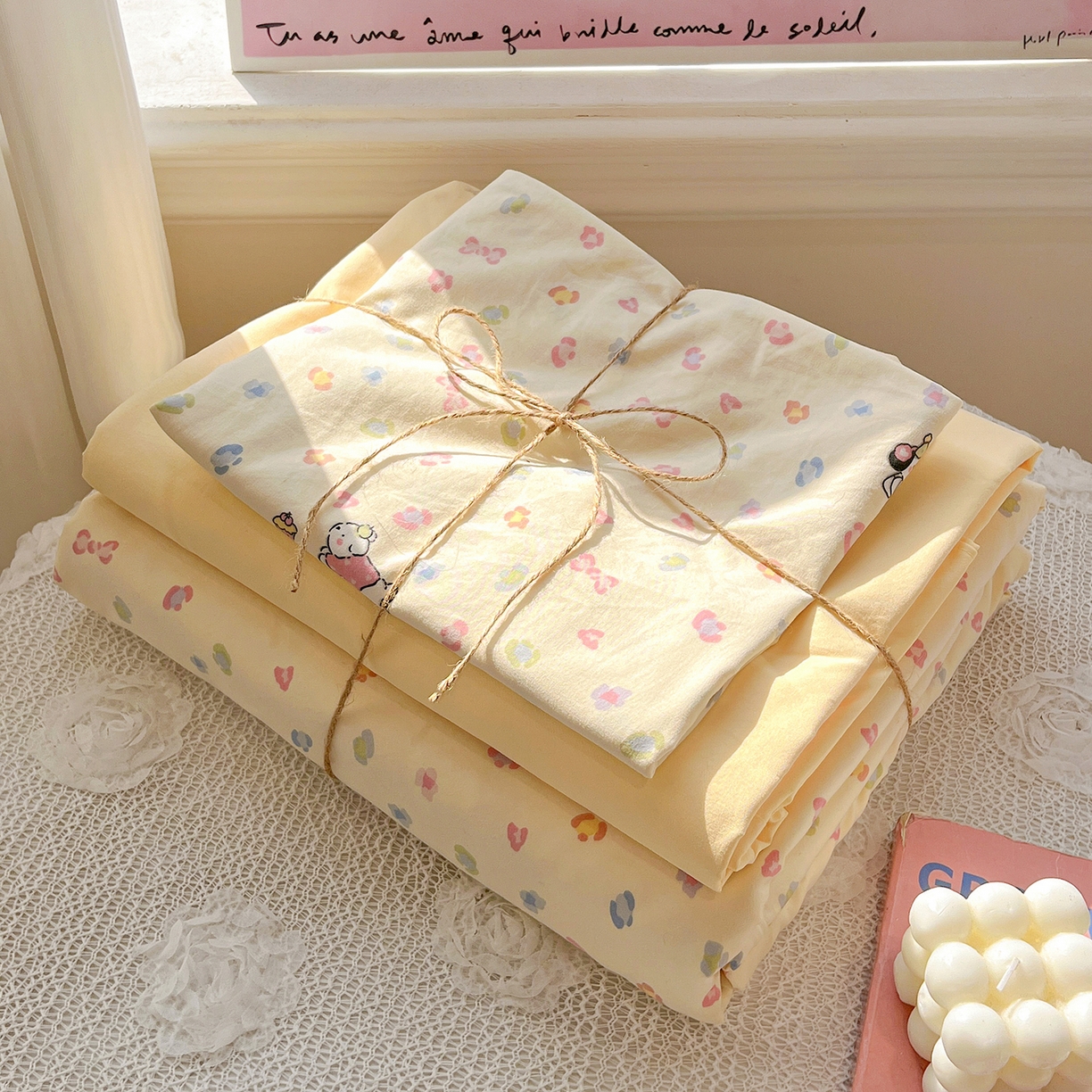 91家纺网 家纺一手货源 找家纺 梵克保罗 2026新款A类古法水洗仿棉云感纱四件套 嗨皮狗