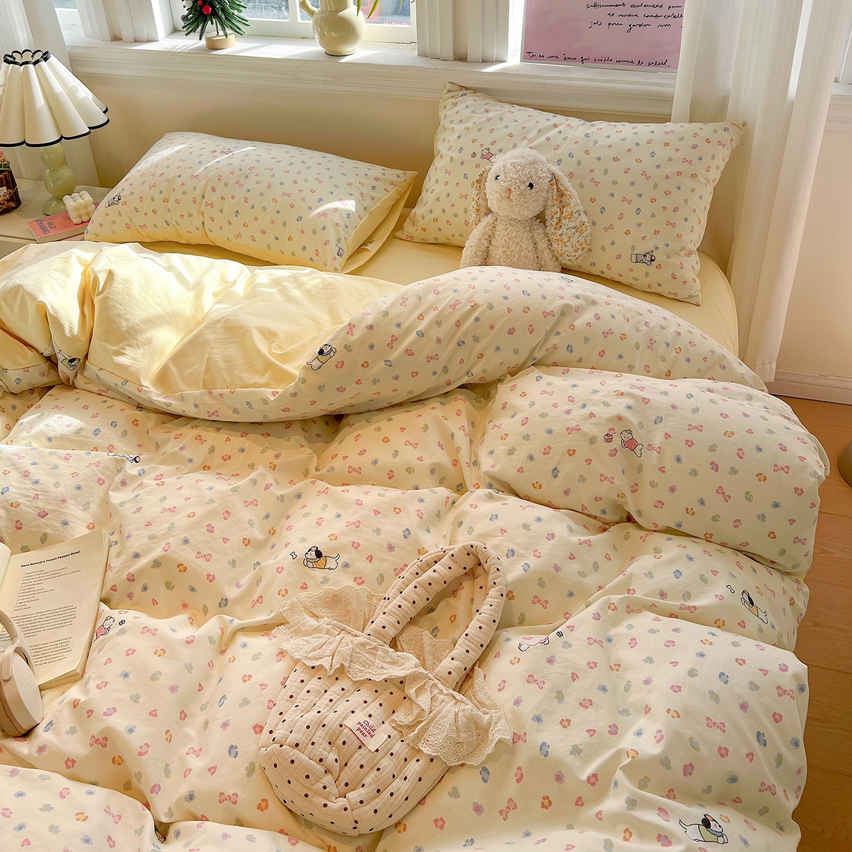 91家纺网 家纺一手货源 找家纺 梵克保罗 2026新款A类古法水洗仿棉云感纱四件套 嗨皮狗