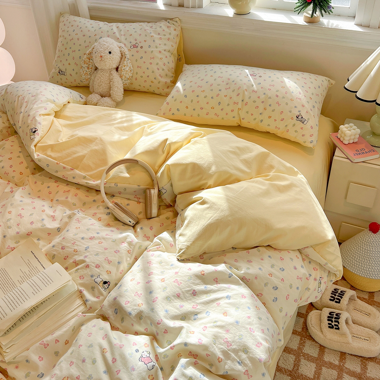 91家纺网 家纺一手货源 找家纺 梵克保罗 2026新款A类古法水洗仿棉云感纱四件套 嗨皮狗