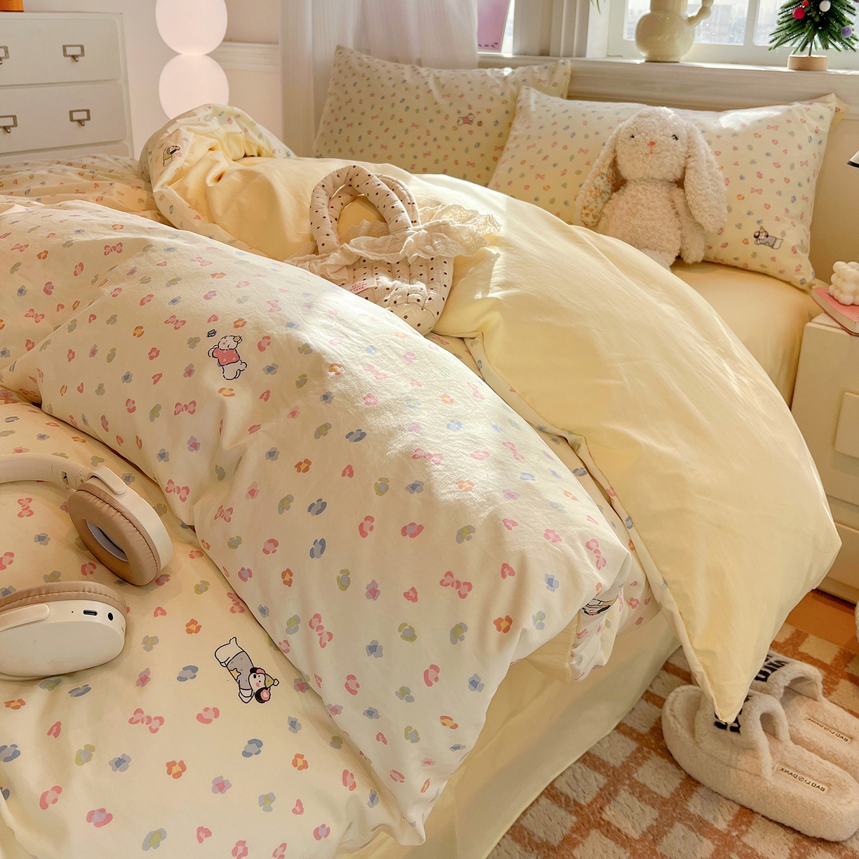 91家纺网 家纺一手货源 找家纺 梵克保罗 2026新款A类古法水洗仿棉云感纱四件套 嗨皮狗