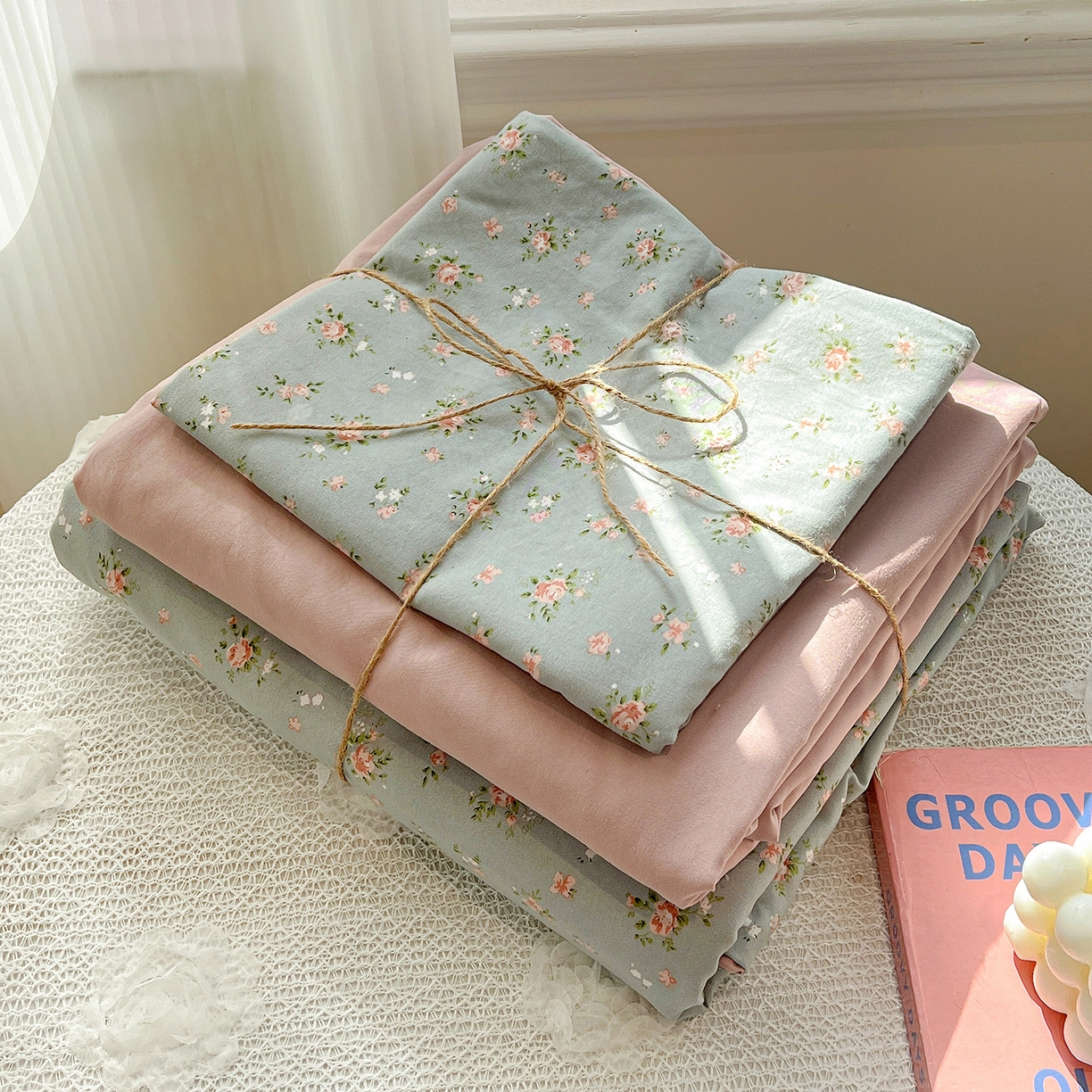 91家纺网 家纺一手货源 找家纺 梵克保罗 2026新款A类古法水洗仿棉云感纱四件套 莉莉安