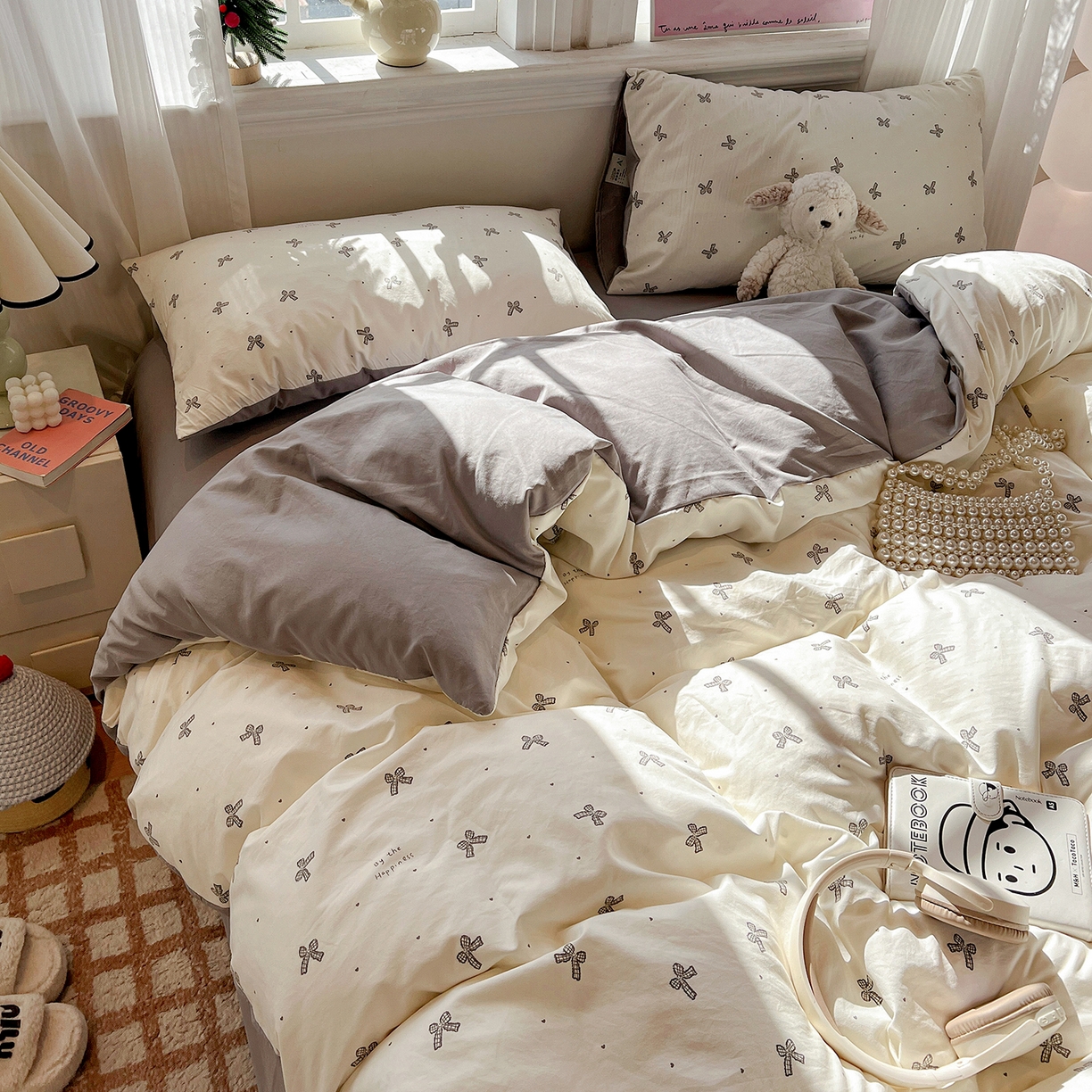 91家纺网 家纺一手货源 找家纺 梵克保罗 2026新款A类古法水洗仿棉云感纱四件套 梦幻灰