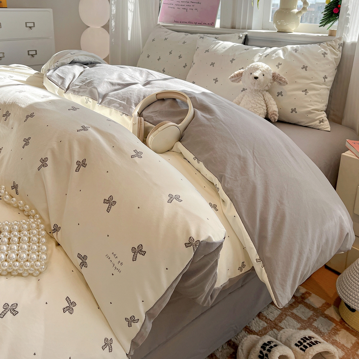 91家纺网 家纺一手货源 找家纺 梵克保罗 2026新款A类古法水洗仿棉云感纱四件套 梦幻灰