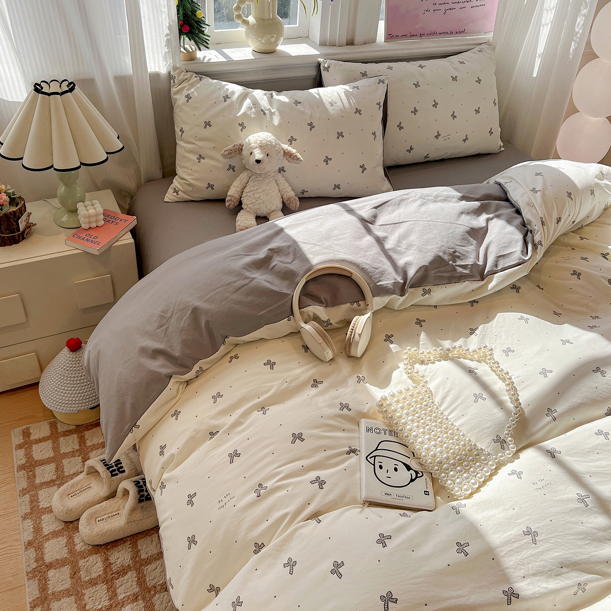 91家纺网 家纺一手货源 找家纺 梵克保罗 2026新款A类古法水洗仿棉云感纱四件套 梦幻灰