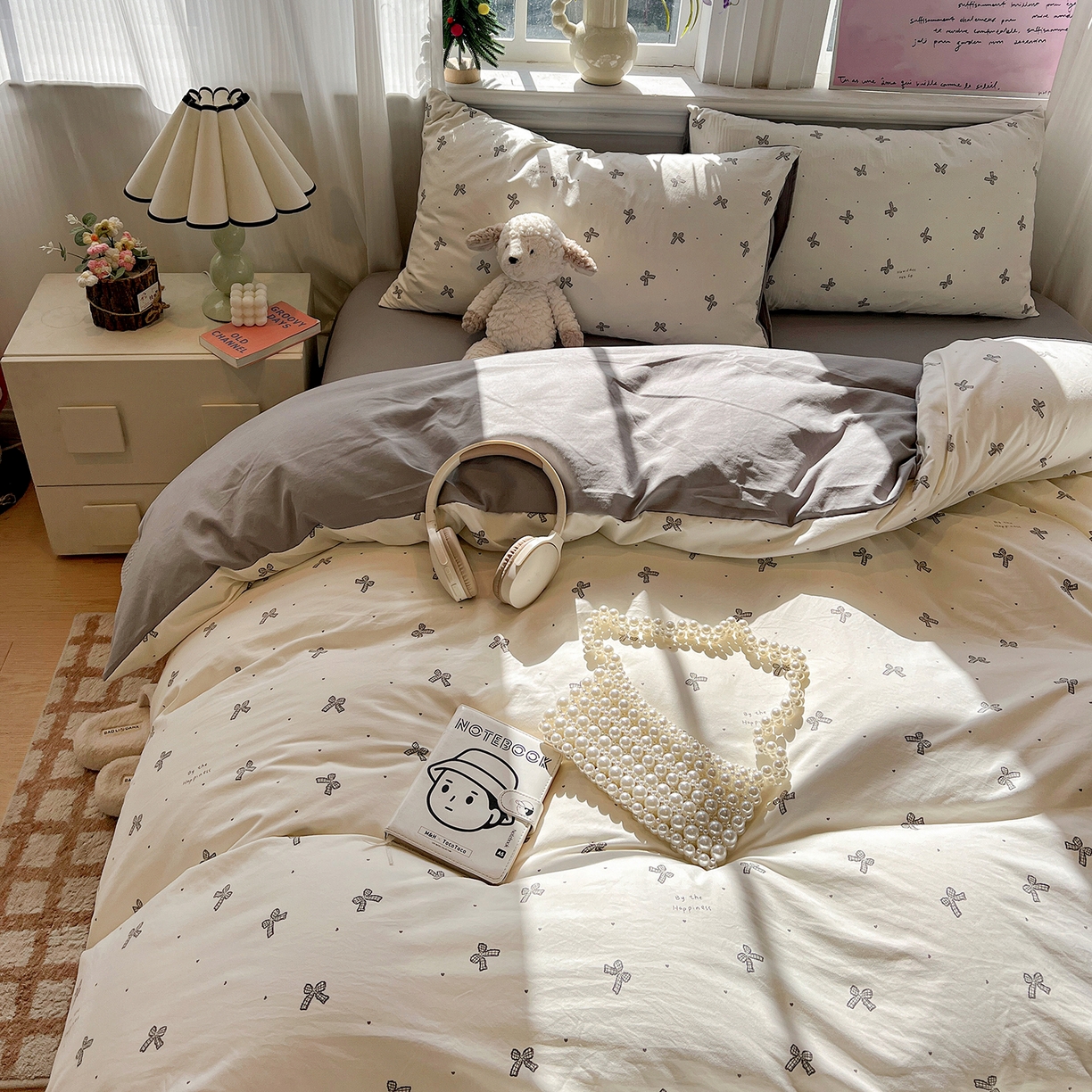 91家纺网 家纺一手货源 找家纺 梵克保罗 2026新款A类古法水洗仿棉云感纱四件套 梦幻灰